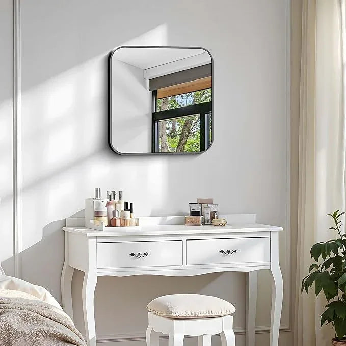 CIVENO Black Bathroom Mirror, 18 x 18 inch Square Mirrors for Wall, Metal Frame Rounded Corner Vanity Mirror for Over Sinks Modern Bedroom Living Room Horizontal Or Vertical Mounting - ModernBath