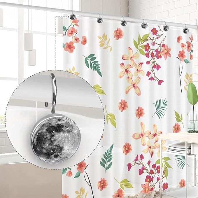Black Moon Shower Curtain Hooks Set of 12 Rustproof Metal Shower Hooks for Curtains Rods Shower Curtain Rings for Bathroom Living Room Bedroom Decor - ModernBath