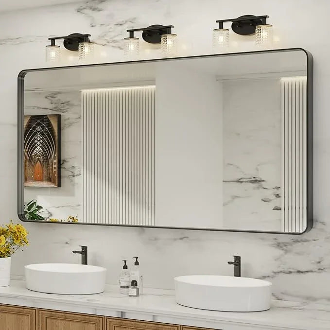 LOAAO Black Metal Framed Bathroom Mirror for Wall, Large 72X32 Inch Rounded Rectangle Mirror, Matte Black Bathroom Vanity Mirror Farmhouse, Anti-Rust, Tempered Glass, Hangs Horizontally or Vertically - ModernBath