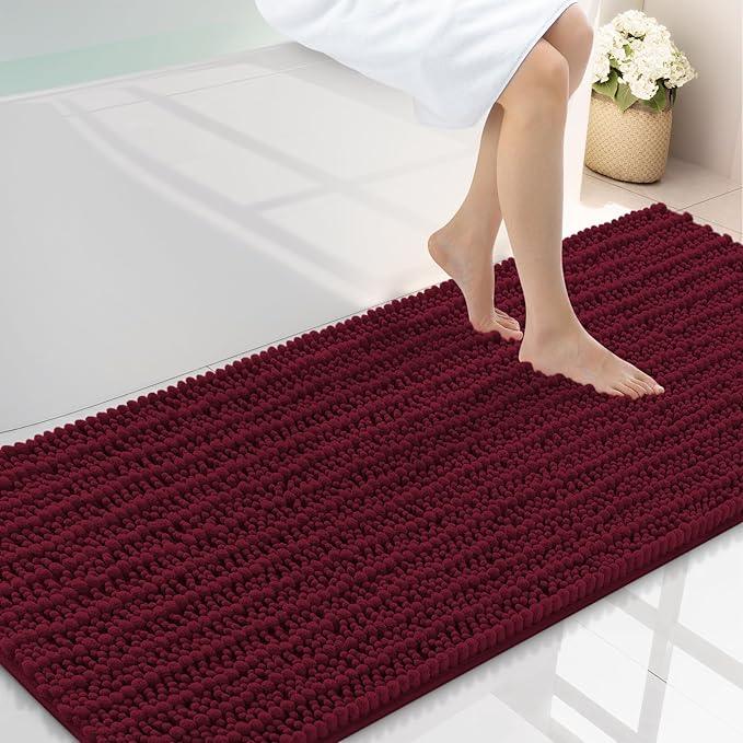 Smiry Bathroom Rugs Mat 59x24, Extra Soft Absorbent Chenille Bath Rugs, Non Slip Rubber Backing Machine Washable Quick Dry Bath Mats for Bathroom Floor, Tub, Shower, Home Decor Accessories, Burgundy - ModernBath
