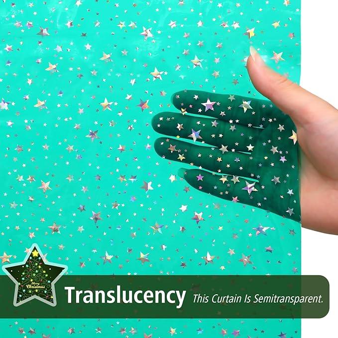 Green Holographic 3D EVA Shower Curtain Liner Glitter Star, 72x72 Premium Light Weight Plastic Bathroom Shower Curtain with Rustproof Metal Grommets for Shower Stall, Bathtubs(No Hooks) - ModernBath