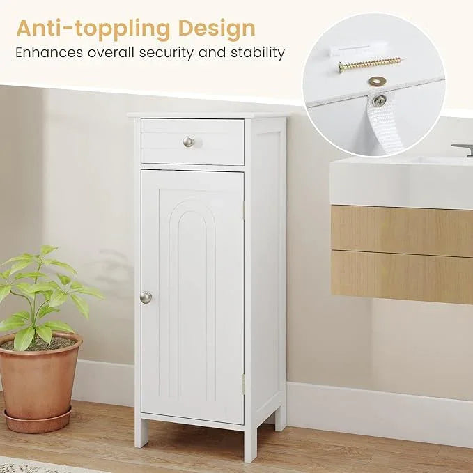 GLACER Floor Storage Cabinet, Multifunctional Bathroom Storage Cabinet with 2 Adjustable Shelves, Ideal for Bathroom, Living Room, 14 x 12 x 34.5 inches (White) - ModernBath