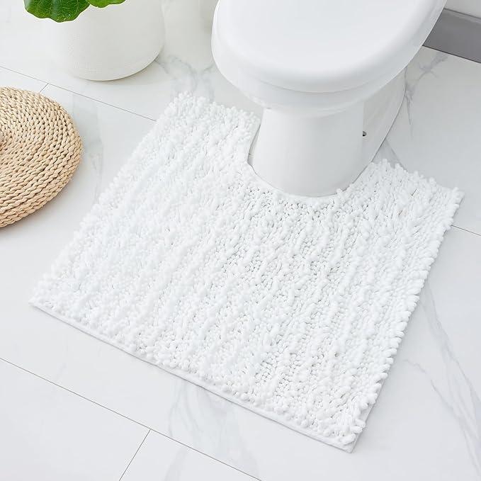 ILANGO Toilet Rugs U Shaped White 24x24 Bathroom Rugs,Extra Soft Absorbent Chenille Bath Rugs,Thick Non-Slip Shaggy Bath Mat,Machine Washable Quick Dry Bath Mats for Toilet Contour - ModernBath