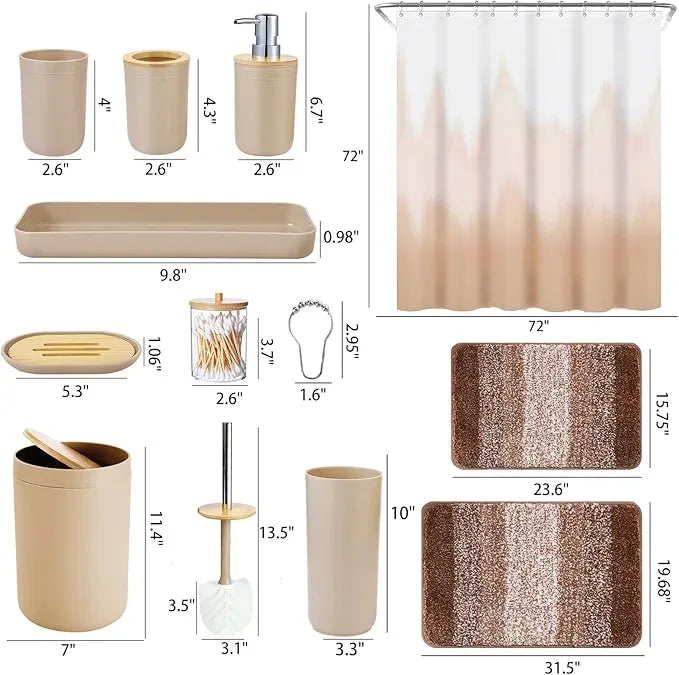 iMucci Bathroom Accessories Beige Bathroom Sets with Shower Curtain and Rug, Beige Ombre Waterproof Shower Curtain with Ultra Absorbent Rug Bathroom Accessories Set for Home Decor - ModernBath