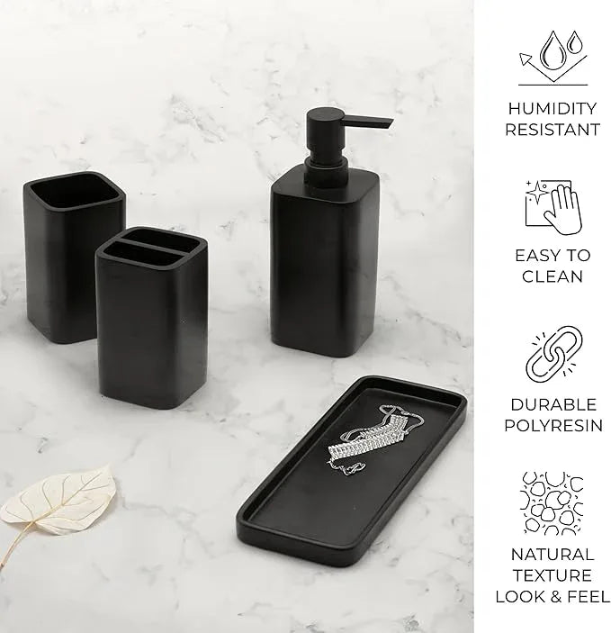 ZCCZ Beige Bathroom Accessory Sets, 4 Pieces Bathroom Accessories Complete Set Vanity Countertop Accessory Set, Includes Lotion Dispenser Soap Pump, Tumbler, Toothbrush Holder and Tray - ModernBath
