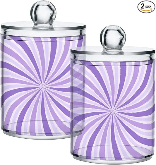 Tatenale Qtip Holder Bathroom Set Q tip Cotton Ball Swab Pad Dispenser Container Organizer Plastic Jars with Lids Storage 2Pack Purple Wavy Stripes - ModernBath