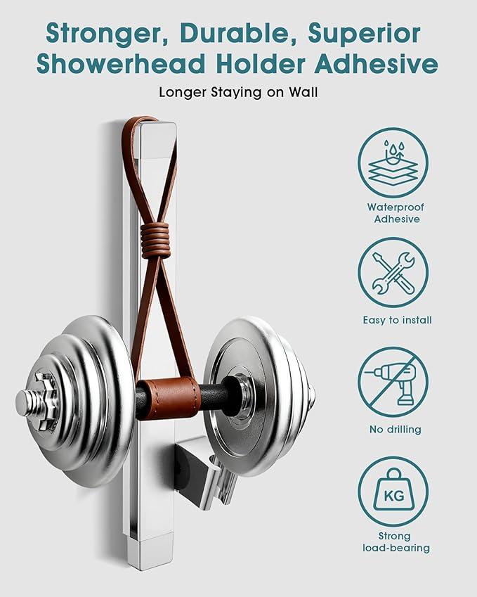 Height & Angle Adjustable Handheld Shower Head Holder, Metal Handheld Showerhead Holder, Hand Held Showerhead Holder Wall Mount, Strong Adhesive, No Drill, Suitable for Bathroom or RV, Chrome - ModernBath