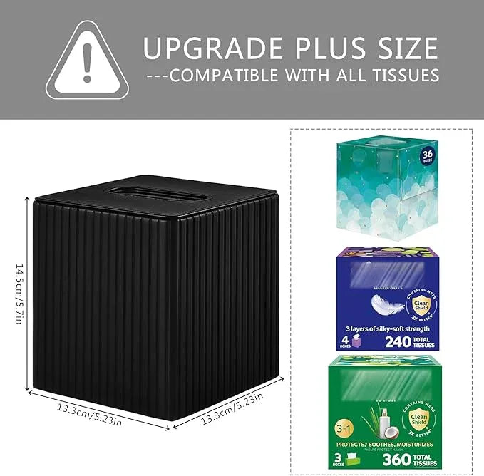 XNONE PU Leather Tissue Box Cover Square Tissue Box Holder for Bathroom Vanity Countertop Night Stands Bedroom Office Desk,Modern Tissue Decorative Organizer with Magnetic Closure (Black) - ModernBath