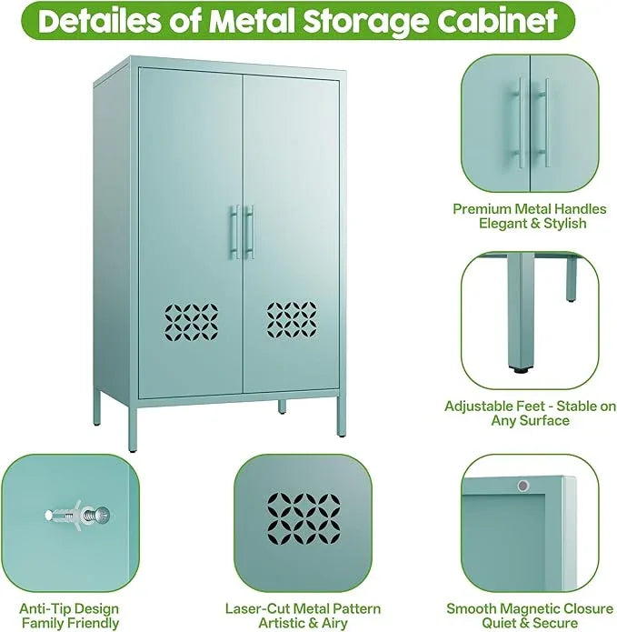 42" H Metal Pantry Cabinet, Kitchen Pantry Storage Cabinets with Adjustable 2 Shelves, for Home Office Bathroom, Required Assembly,Light Blue - ModernBath