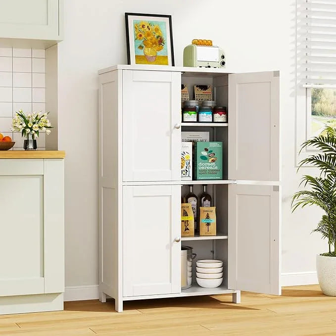Vongrasig Bathroom Storage Cabinet, Small Bathroom Floor Cabinet with 4 Doors and Adjustable Shelves, Freestanding Modern Cabinet for Entryway, White - ModernBath