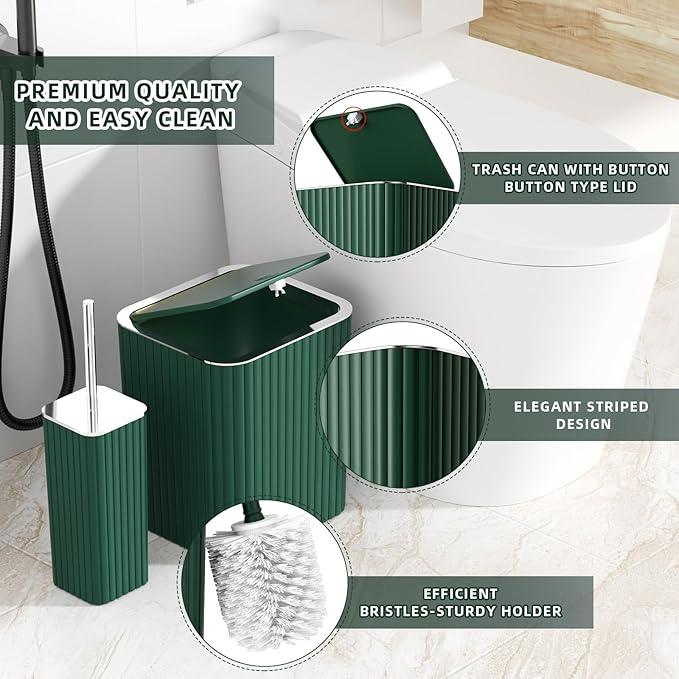 XLHOMO Bathroom Accessories Set - Gorgeous Green Bathroom Set, 10PC Green Bathroom Accessory Set, Bathroom Sets with Toilet Brush, Bathroom Trash Can - ModernBath