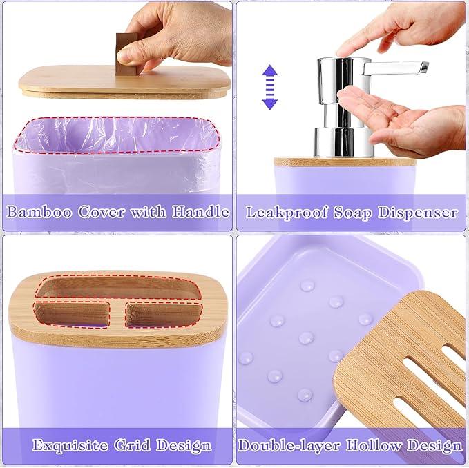 XLHOMO Bathroom Sets with Shower Curtain and Rugs, 27PCS Purple Bathroom Accessories Set with Trash Can, Purple Shower Curtain Set, No Slip Super Absorbent Bathroom Rugs - ModernBath