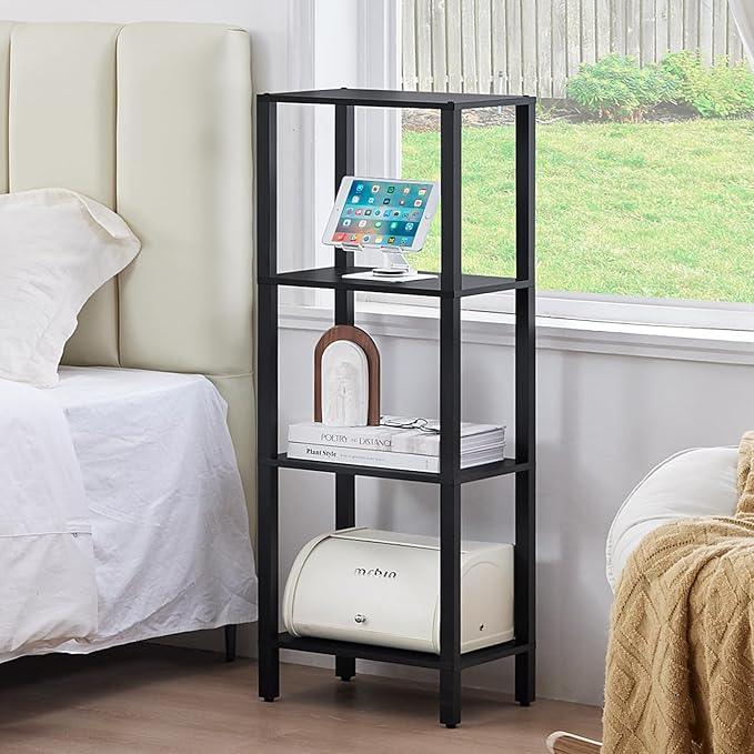 4 Tier Tall Wooden Bookshelf with Storage - Small Bookcase for Small Spaces, Shelf for Living Room, Office, Bedroom, Kitchen - Industrial Modern Black Book Shelf - ModernBath