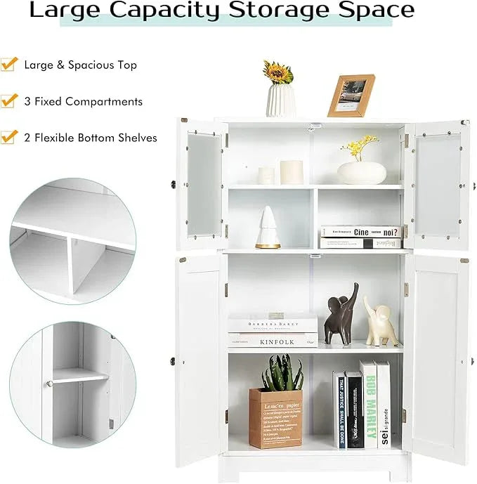 GOFLAME Bathroom Storage Cabinet, Freestanding Storage Cabinet with 4 Doors, Wooden Kitchen Cupboard with Adjustable Shelf, Buffet Sideboard, Multipurpose Home Organizer for Bathroom, Kitchen, White - ModernBath