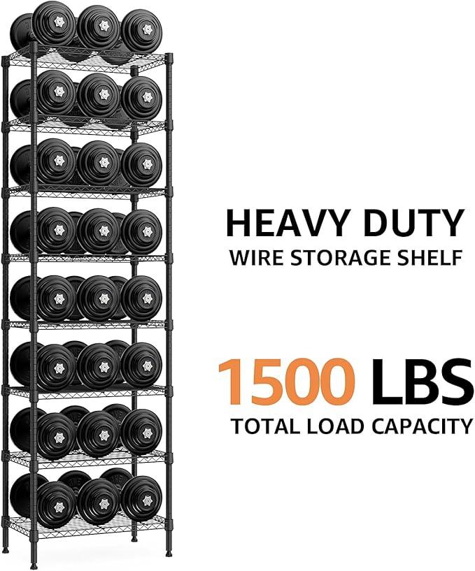 8 Tier 2000 lbs Storage Rack Metal Wire Shelving Unit, Storage Standing Shelf Organizer for Laundry Bathroom Kitchen Pantry Closet Garage Basement Utility Room, Black 13.8" D x 23.6" W x 79.5" H - ModernBath