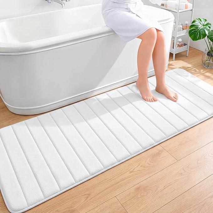 OLANLY Memory Foam Long Bathroom Rugs Runner 70x24, Super Soft Absorbent Bath Mat, Quick Dry, Machine Washable Shower Floor Rugs, Bathmat Carpet, Bathroom Home Decor Accessories, White - ModernBath