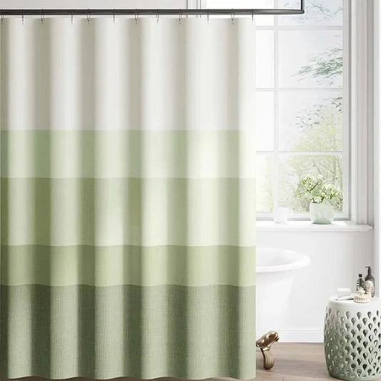 jinchan Extra Long Ombre Forest Green Striped Shower Curtain Waterproof Fabric Shower Curtain for Bathroom Gradual Color Minimalist Modern Neutral with 12 Hooks 70x84 inches - ModernBath