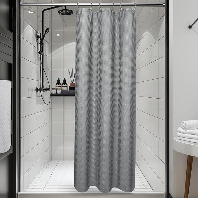 Vipfree 3 in 1 Shower Curtain Set, Waffle Shower Curtain and Liner Set with 6 Double Sided Shower Curtain Hooks, 258GSM Luxury Weighted Cloth Shower Curtains for Bathroom, 36 W x 72 H, Grey - ModernBath