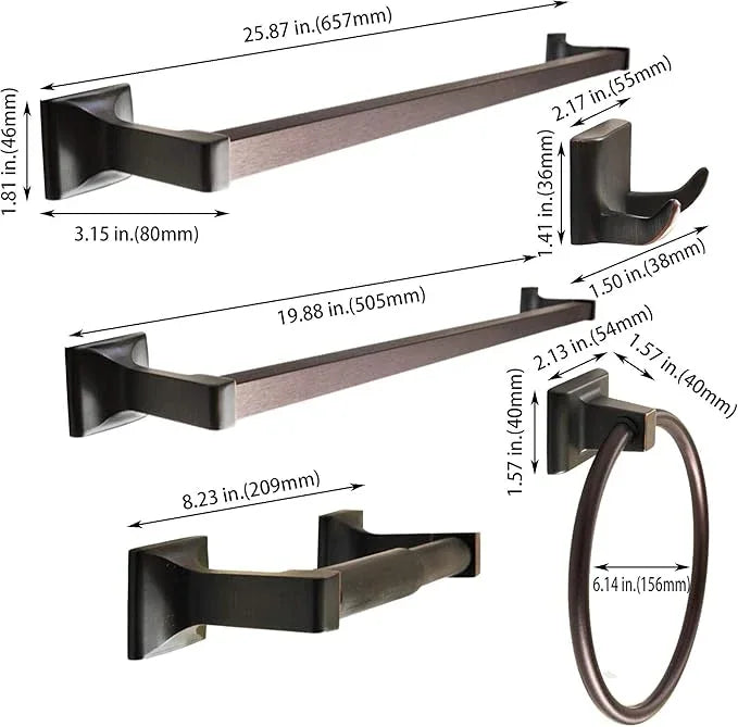 SENTO Cellar Classic Bathroom Accessories Set, Heavy Duty Metal Bath Hardware Set Wall Mounted, Includes Robe Hook, Toilet Paper Holder, Towel Ring, 18” & 24” Towel Bar (5-Piece, Oil-Rubbed Bronze) - ModernBath