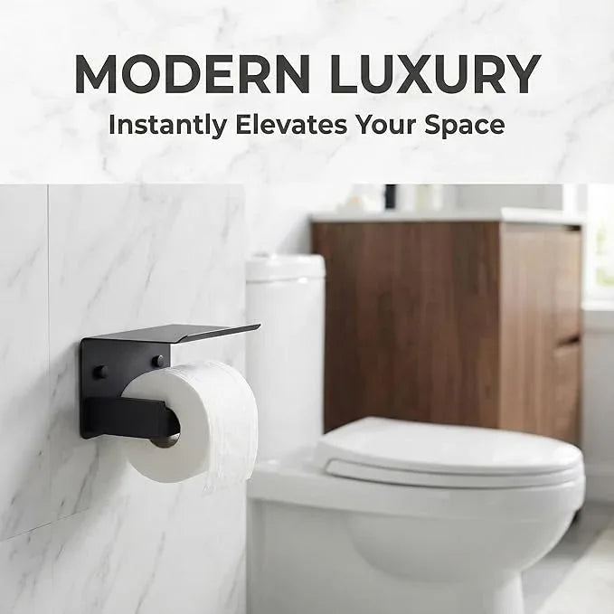 Toilet Paper Holder with Phone Shelf, The Midnight Series - Matte Black Wall Mount Dispenser with Large Storage, Industrial Grade SUS304 Stainless Steel Bathroom Hardware, Rust Proof (Matte Black) - ModernBath