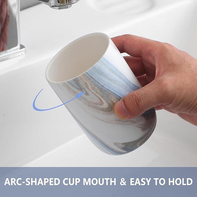 Blue Marble Toothbrush Holders - 2 Ceramic Toothbrush Holders for Bathrooms Toothbrush Toothpaste Holders Set, Bathroom Tumbler Cups Reusable Toothbrush Mouthwash Cup, Bathroom Counter Organizer. - ModernBath