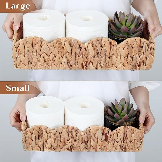 YANGQIHOME Toilet Paper Basket, Water Hyacinth Toilet Tank Basket for storage, Scalloped Baskets for Bathroom Decor, Bedroom Nursery Room Kitchen, 2 pack - ModernBath