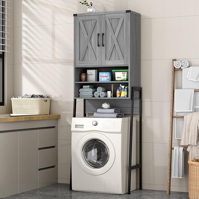 Vabches Over The Toilet Storage Cabinet, Farmhouse Over Toilet Storage Cabinet, Metal Frame with 2 Barn Doors, Home Space-Saving Toilet Rack for Bathroom, Toilet, Laundry Room. - ModernBath