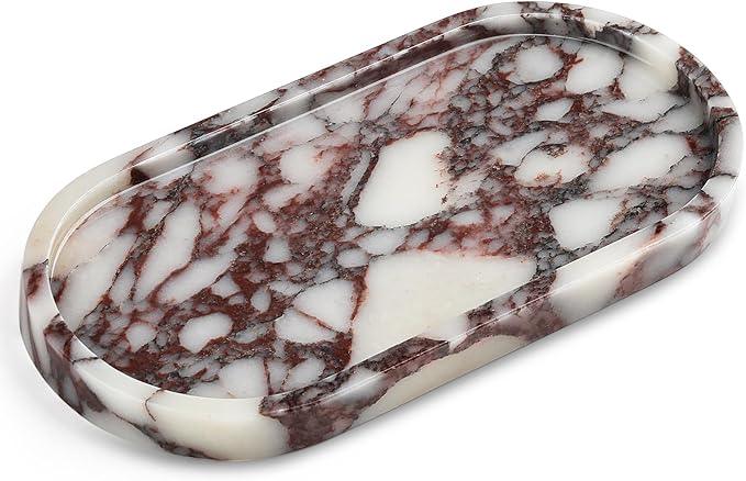 Natural Marble Vanity Tray - Moujings Genuine Marble Perfume Tray for Bathroom Decor, Stone Bathroom Vanity Organizer Tray for Kitchen Counter, Candles, Jewelry, Coffee, Makeup, Key - ModernBath