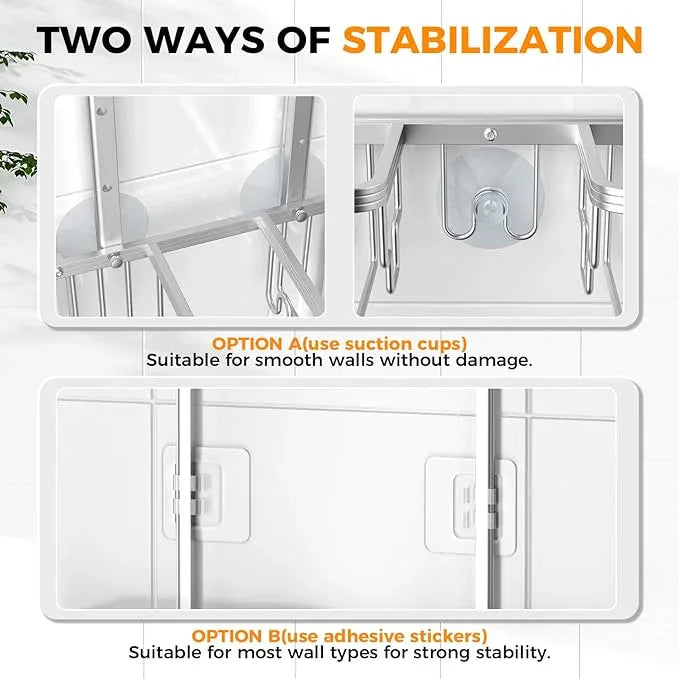 REINHARDT Aluminum Shower Caddy Hanging Adjustable Shower Caddy, Rustproof Hanging Shower Organizer with Hooks Soap Holders, Over Shower Head Caddy for Handheld Showerhead, Silver - ModernBath