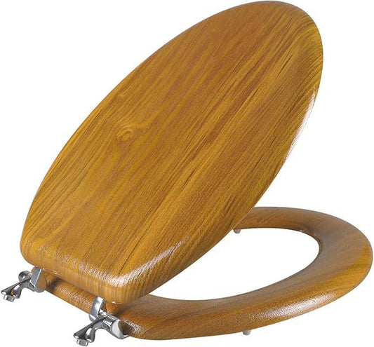 Angel Shield Durable Wood Veneer Natural Toilet Seat Metal Hinged Easy Clean Anti-scratch American Standard(Elongated,Oak) - ModernBath