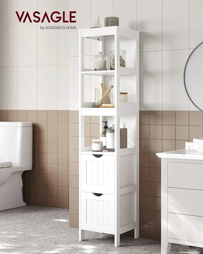 VASAGLE Storage Cabinet, Storage Organizer Rack Stand for Bathroom, Living Room, Bedroom, Multifunctional Corner Unit, 2 Drawers, 55.7 Inches in Height, White UBBC66WT - ModernBath