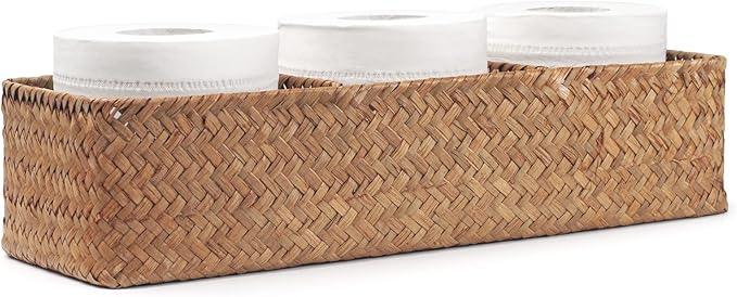 Seagrass Tank Basket for Toilet Paper 3 Sections Woven Storage Basket with Large Compartment Natural (16.5inch x 5.5inch x 3.5inch) - ModernBath