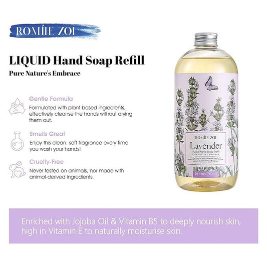 ROMIIE ZOI Liquid Hand Soap Refill, Lavender, Gentle & Moisturizing Formula, 750 ML/ 26 FL OZ - ModernBath