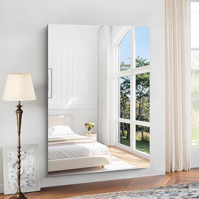 KOCUUY Large Frameless Mirror, 55"x40" Bathroom Mirror for Over Sink, Upgraded Shatterproof, Large Rectangle Unframed Mirror for Wall, Bedroom, Living Room, Entryway, Hang Horizontal/Vertical - ModernBath