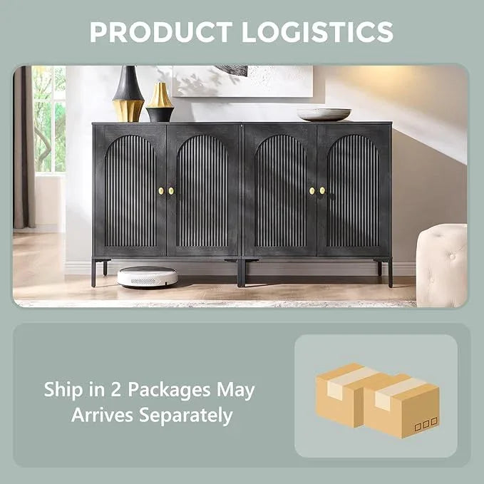 Bathroom Cabinet with Storage, 61.75" W Fluted Arched Free Standing Floor Cabinet w/Adjustable Shelves, Modern Sideboard Cabinet for Bathroom, Kitchen, Living Room, Entryway, Dark Grey - ModernBath