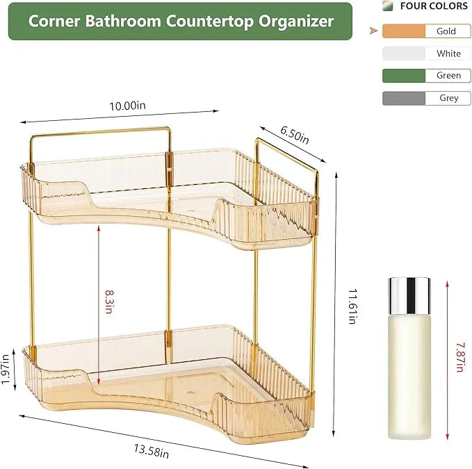 Weidace Corner Bathroom Counter Organizer Bathroom Countertop Shelf Makeup Organizer for Vanity Perfume Tray for Corner Storage (2 Tiers, Gold) - ModernBath