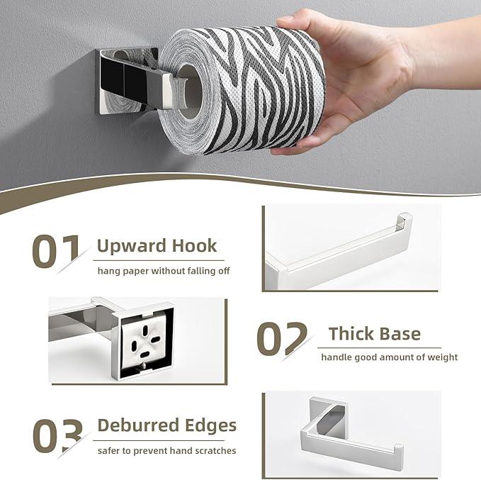 Suyar Polished Chrome Bathroom Hardware Set 4 Pieces, 304 Stainless Steel Bathroom Accessories, Include Robe Hook, Toilet Paper Holder, Hand Towel Holder, Bath Towel Bar - ModernBath