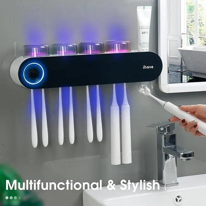 iHave Toothbrush Holders for Bathrooms, UV Toothbrush Sanitizer and Holder Smart Home Bathroom Accessories, 4 Cups Electric Toothbrush Holder Wall Mounted with Toothpaste Dispenser Bathroom Decor - ModernBath