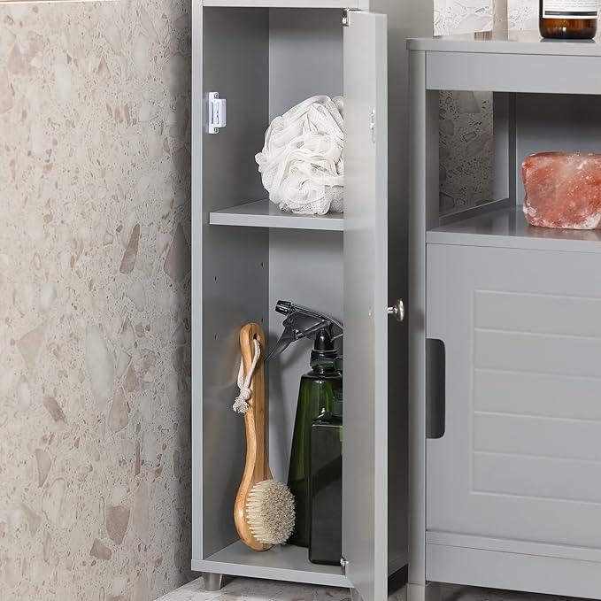 Haotian Bathroom Narrow Storage Cabinet Skinny Tall Unit with Adjustable Shelves Slender Anti-Tipping Floor Standing Cupboard, Gray BZR34-HG - ModernBath