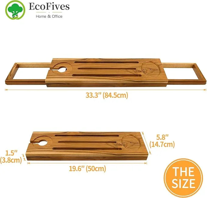 EcoFives Teak Bathtub Tray Caddy - Expandable Bath Tray - Adjustable Organizer Tray for Bathroom - Luxury Bath Caddy Tub Table, Bathtub Accessories & Bathroom Gadgets - ModernBath