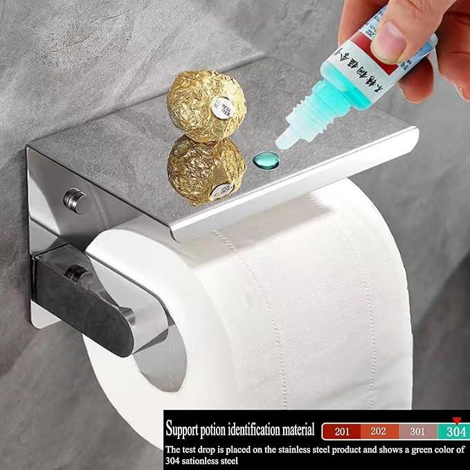 Toilet Paper Holder with Phone Shelf Stainless Steel Bathroom Tissue Roll Holder Wall Mounted Toilet Paper Roll Storage Polished Chrome Finished - ModernBath