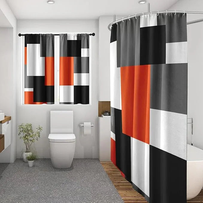 Culudea Geometric Orange White Shower Curtain Set, Black and Gray Modern Bathroom Window Waterproof Shower Curtain Set for Bathroom Decor - ModernBath
