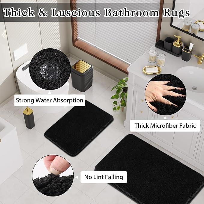 XLHOMO Bathroom Set - Black Bathroom Accessories Set, Bathroom Sets with Shower Curtain and Rugs, 24PC Shower Curtain Set with Hooks, Soap Dispenser, Soap Dish, Toilet Brush Holder and Trash Can - ModernBath