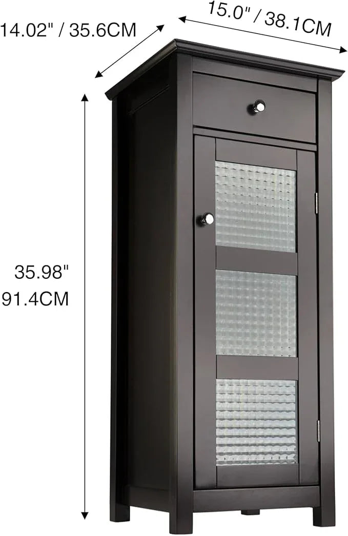 Teamson Home Chesterfield Wooden Floor Cabinet with Waffle Glass Door and Drawer, Espresso - ModernBath