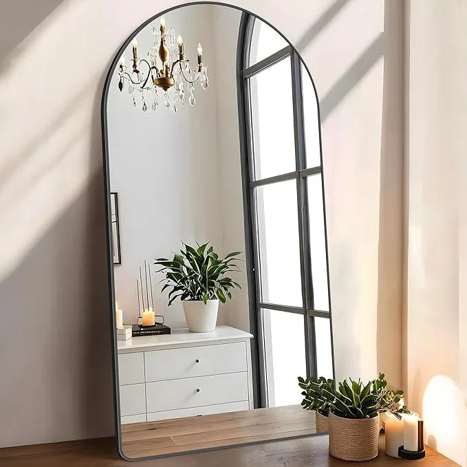 FORBATH Arched Mirror 24x48 Inch, Black Arched Mirror Wall Mounted Modern Black Aluminum Frame Decor Large for Dresser Bedroom Living Room Entryway, Hanging or Leaning Against Wall - ModernBath