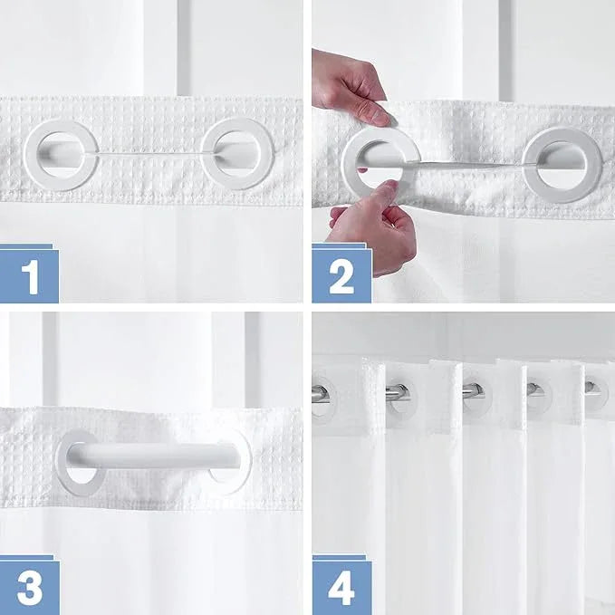 Furlinic Waffle Weave No Hook Shower Curtain with Snap in Fabric Liner Set,Heavy Duty Textured Bathroom Curtain with See Through Window,Waterproof & Machine Washable,Hotel Style,White,71x75 Inch - ModernBath