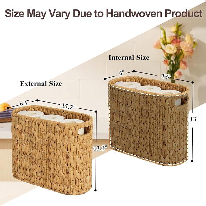 FairyHaus Wicker Toilet Paper Storage Basket with Buit-in Handles, 9 Rolls Natural Water Hyacinth Toilet Paper Holder Stand with Storage, Freestanding Handwoven Toilet Paper Holder Basket for Bathroom - ModernBath