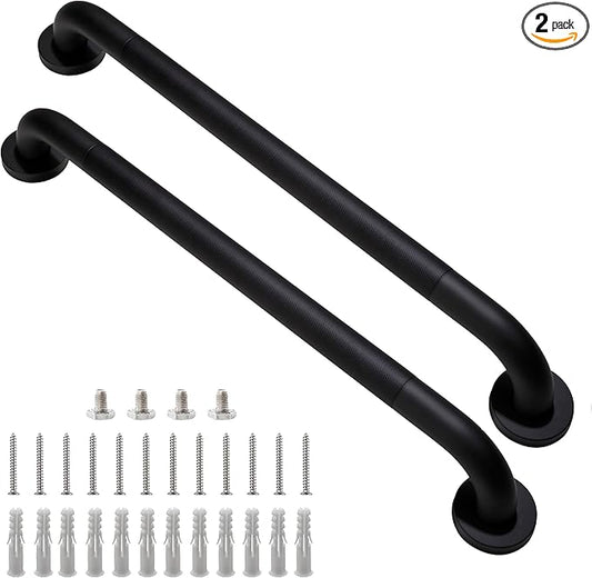 Rackickyer Shower Grab Bar, 2 Pack 24 Inch Black Bathroom Grab Bar, 1.25" Diameter 304 Stainless Steel Anti-Slip Grab Bars for Bathtubs and Showers, Handicap Shower Grab Bar for Seniors Elderly