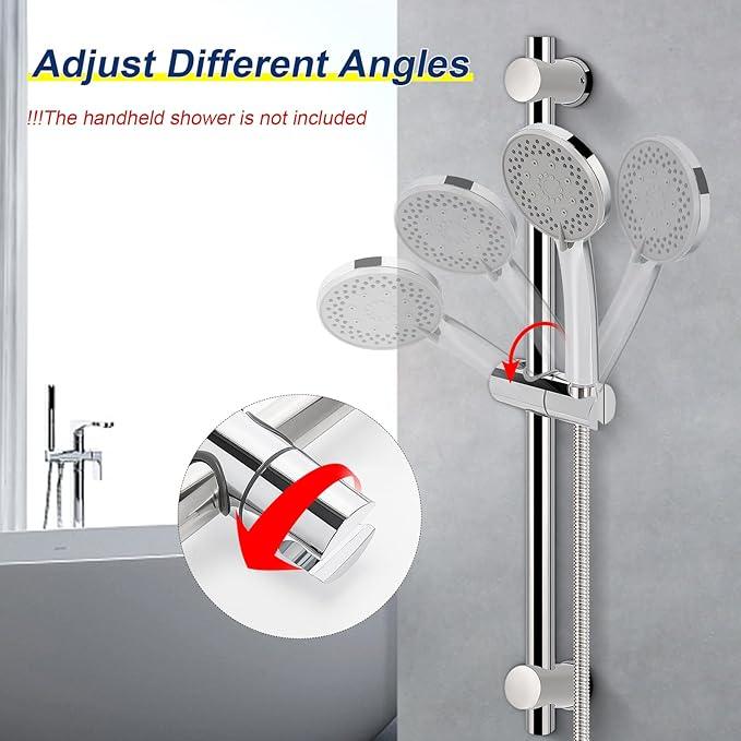 NearMoon Shower Slide Bar with Height/Angle Adjustable Handheld Shower Holder, Bathroom SUS 304 Stainless Steel Shower Head Holder for Bath (Screw Mounted, Chrome Finish) - ModernBath