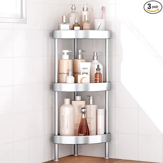 Nieifi Corner Shower Caddy Stand-3 Tier Rustproof Anodized Aluminum Standing Shower Organizer-Shower Caddy Corner-Dual Stability to Anti-Shaking-Height-Adjustable Legs for Uneven Surfaces-Silver - ModernBath